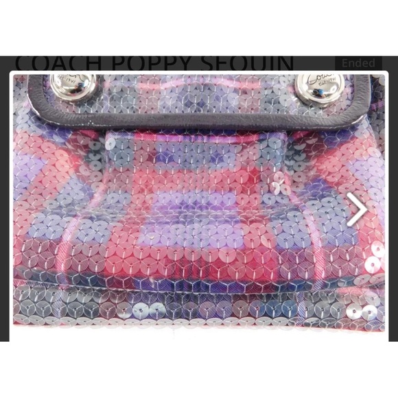 COACH POPPY SEQUIN TARTAN GROOVY BAG 16048 BERRY MULTI COLOR - Picture 8 of 11